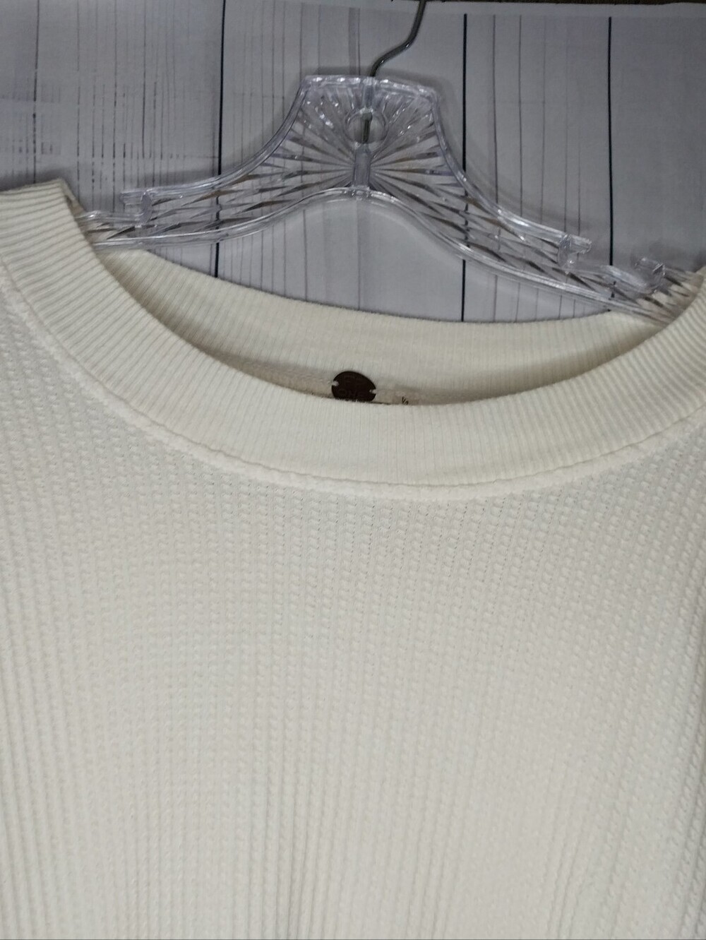 Free People One Cream Cropped Interlaken Cozy Thermal Textured Knit Pullover - Picture 6 of 10